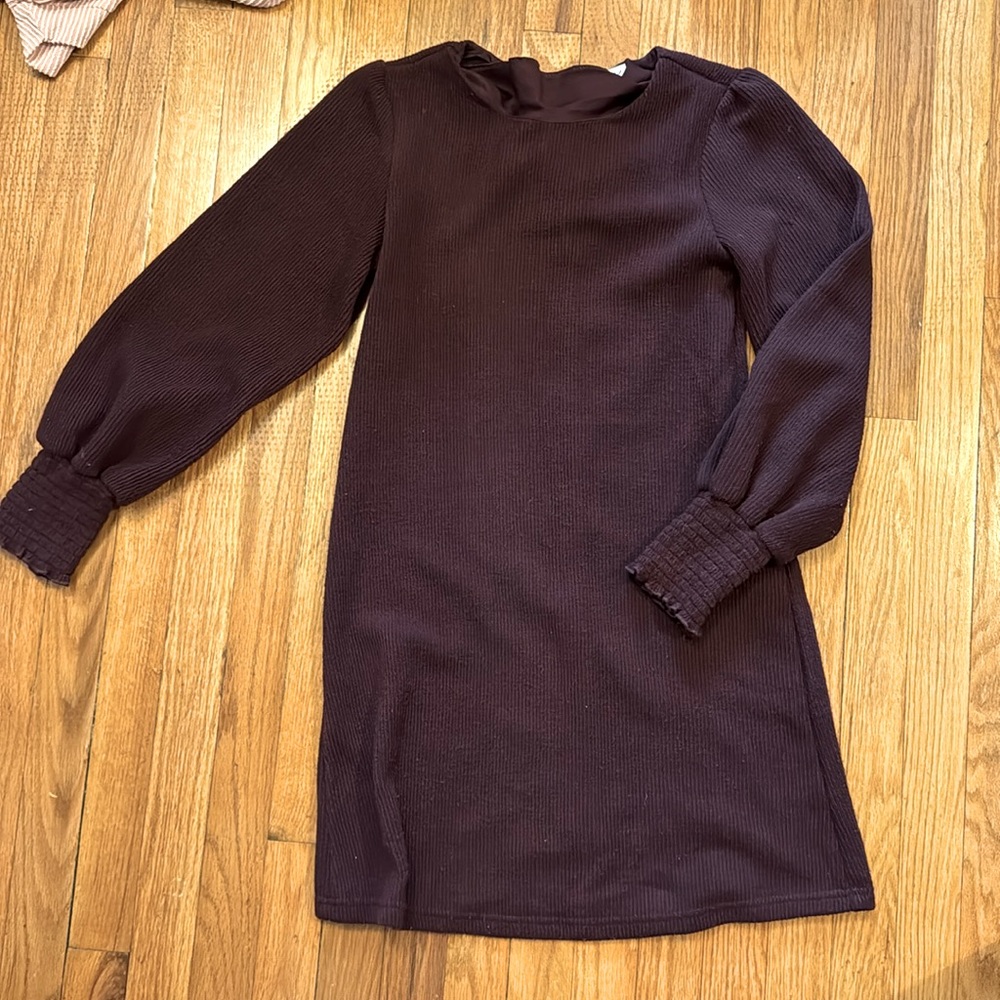 She + sky short long sleeve knit loose fitting dress with balloon sleeves